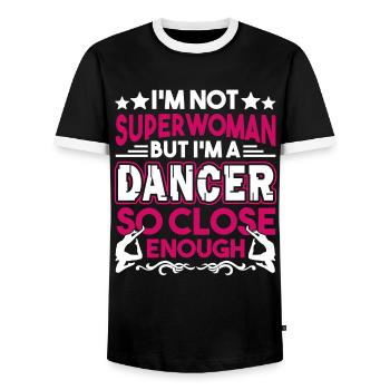 Dancer I'm A Dancer So Close Enough - Men's Ringer Shirt - black/white - Front - AI Model Female 172 light (172cm) & AI Model Male 178 light (178cm)