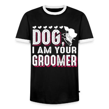 Dog Groomer Dog I Am Your Groomer - Men's Ringer Shirt - black/white - Front - AI Model Female 172 light (172cm) & AI Model Male 178 light (178cm)