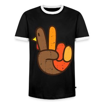 Signe de paix Turquie Main Cool Thanksgiving Hippie Me - T-shirt contrasté Homme - noir/blanc - Devant - AI Model Female 172 light (172cm) & AI Model Male 178 light (178cm)