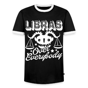 Libra Libras Over Everybody Horoscope - Men's Ringer Shirt - black/white - Front - AI Model Female 172 light (172cm) & AI Model Male 178 light (178cm)