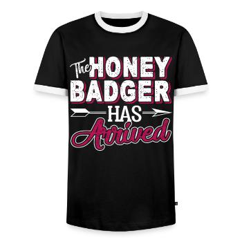 Honey Badger The Honey Badger Has Arrived - Men's Ringer Shirt - black/white - Front - AI Model Female 172 light (172cm) & AI Model Male 178 light (178cm)