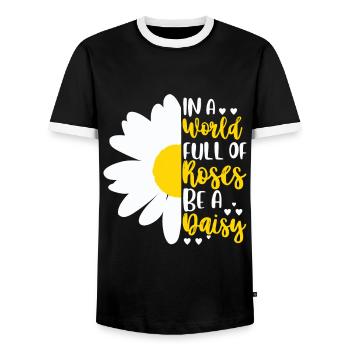 In A World Full Of Roses Be A Daisy - Men's Ringer Shirt - black/white - Front - AI Model Female 172 light (172cm) & AI Model Male 178 light (178cm)