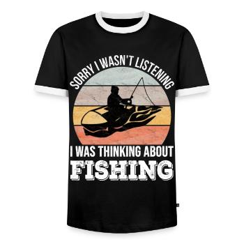 Sorry I wasn't listening, I was Fishing - Men's Ringer Shirt - black/white - Front - AI Model Female 172 light (172cm) & AI Model Male 178 light (178cm)