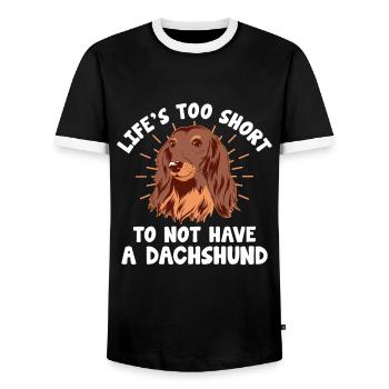 Das Leben ist zu kurz, um keinen Dackel-Hundeliebhaber zu haben - Männer Kontrast-T-Shirt - Schwarz/Weiß - Vorne - AI Model Female 172 light (172cm) & AI Model Male 178 light (178cm)
