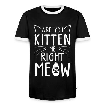 Are You Kitten Me Right Meow - Funny Cat Lover Kit - Men's Ringer Shirt - black/white - Front - AI Model Female 172 light (172cm) & AI Model Male 178 light (178cm)