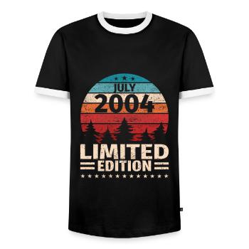19th Birthday July Vintage 2004 Vintage - Men's Ringer Shirt - black/white - Front - AI Model Female 172 light (172cm) & AI Model Male 178 light (178cm)