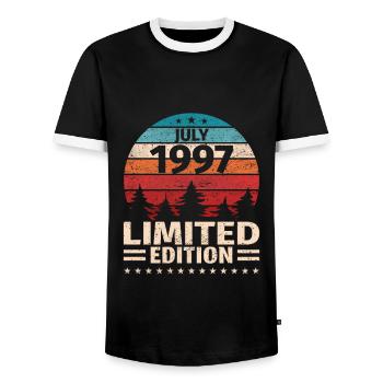 26. Geburtstag Juli Jahrgang 1997 Vintage - Männer Kontrast-T-Shirt - Schwarz/Weiß - Vorne - AI Model Female 172 light (172cm) & AI Model Male 178 light (178cm)
