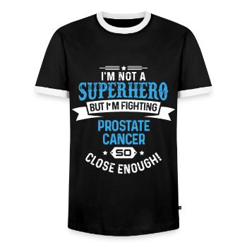 Prostate Cancer Awareness Ribbon - Men's Ringer Shirt - black/white - Front - AI Model Female 172 light (172cm) & AI Model Male 178 light (178cm)