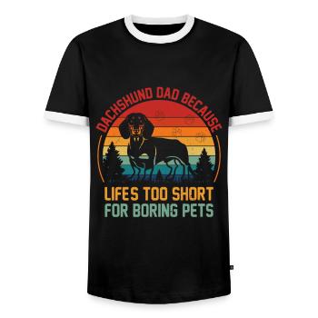 Dackelvater, weil das Leben zu kurz für Langeweile ist - Männer Kontrast-T-Shirt - Schwarz/Weiß - Vorne - AI Model Female 172 light (172cm) & AI Model Male 178 light (178cm)