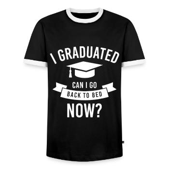 I Graduated Can I Go Back to Bed Now Graduation Gi - Men's Ringer Shirt - black/white - Front - AI Model Female 172 light (172cm) & AI Model Male 178 light (178cm)