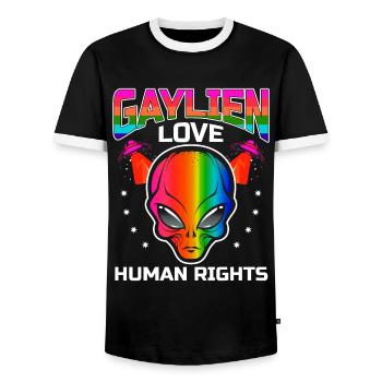 Gender Lesbian, Gay, Trans, Queer Rainbow - Men's Ringer Shirt - black/white - Front - AI Model Female 172 light (172cm) & AI Model Male 178 light (178cm)