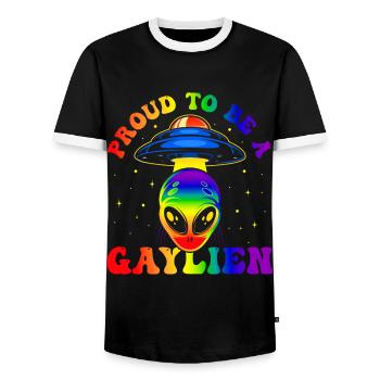 Gender Lesbian, Gay, Trans, Queer Rainbow - Men's Ringer Shirt - black/white - Front - AI Model Female 172 light (172cm) & AI Model Male 178 light (178cm)