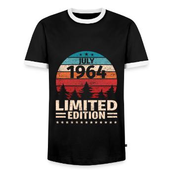 59. Geburtstag Juli Jahrgang 1964 Vintage - Männer Kontrast-T-Shirt - Schwarz/Weiß - Vorne - AI Model Female 172 light (172cm) & AI Model Male 178 light (178cm)