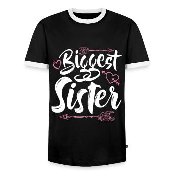 Biggest Sister Funny Matching Sibling Daughters Gi - Men's Ringer Shirt - black/white - Front - AI Model Female 172 light (172cm) & AI Model Male 178 light (178cm)