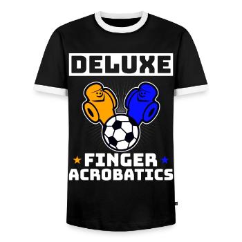 Foosball Gift Fans Wuzler Foosball - Men's Ringer Shirt - black/white - Front - AI Model Female 172 light (172cm) & AI Model Male 178 light (178cm)