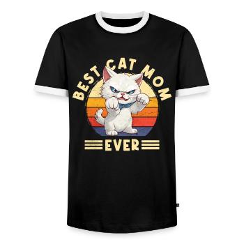 Katze Best Cat Mom Ever Katzenmama Lustig Spruch - Männer Kontrast-T-Shirt - Schwarz/Weiß - Vorne - AI Model Female 172 light (172cm) & AI Model Male 178 light (178cm)