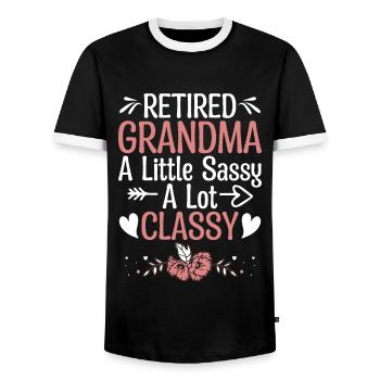 Grand-mère retraitée Pension de retraite Grand-mère Reti - T-shirt contrasté Homme - noir/blanc - Devant - AI Model Female 172 light (172cm) & AI Model Male 178 light (178cm)