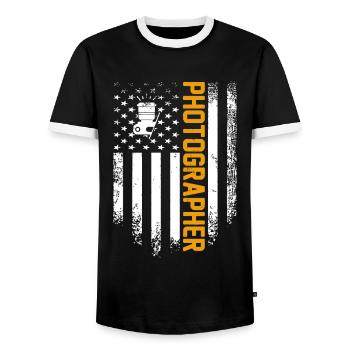 Vintage USA Photographer American Flag Photography - Men's Ringer Shirt - black/white - Front - AI Model Female 172 light (172cm) & AI Model Male 178 light (178cm)