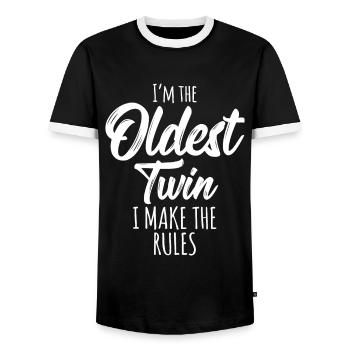 Twins Matching, Birthday Sibling Oldest Twinfunny - Men's Ringer Shirt - black/white - Front - AI Model Female 172 light (172cm) & AI Model Male 178 light (178cm)