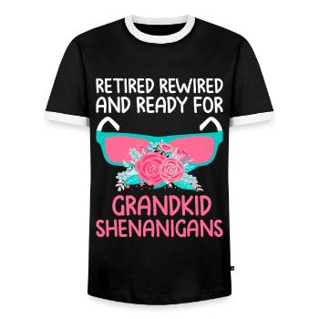 Grand-mère retraitée Pension Infirmière infirmière en soins infirmiers - T-shirt contrasté Homme - noir/blanc - Devant - AI Model Female 172 light (172cm) & AI Model Male 178 light (178cm)