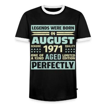 52ème anniversaire août millésime 1971 millésime - T-shirt contrasté Homme - noir/blanc - Devant - AI Model Female 172 light (172cm) & AI Model Male 178 light (178cm)