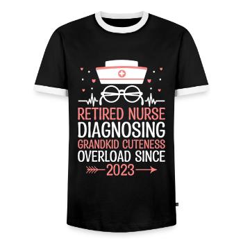 Grand-mère retraitée Pension Infirmière infirmière en soins infirmiers - T-shirt contrasté Homme - noir/blanc - Devant - AI Model Female 172 light (172cm) & AI Model Male 178 light (178cm)
