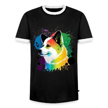 Akita Inu Hund Bunte Farben Regenbogen Kunst - Männer Kontrast-T-Shirt - Schwarz/Weiß - Vorne - AI Model Female 172 light (172cm) & AI Model Male 178 light (178cm)