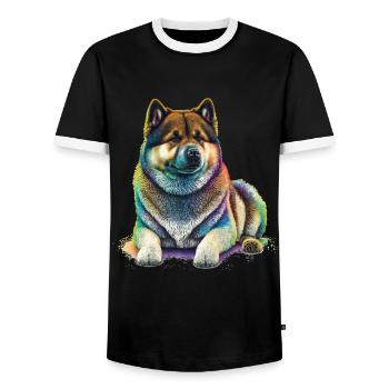 Akita Inu Hund Bunte Farben Regenbogen Kunst - Männer Kontrast-T-Shirt - Schwarz/Weiß - Vorne - AI Model Female 172 light (172cm) & AI Model Male 178 light (178cm)