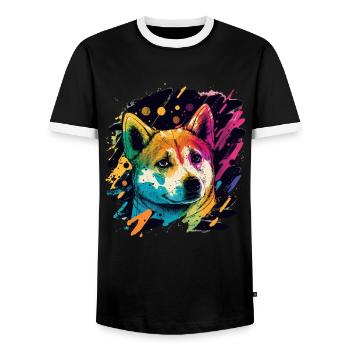 Akita Inu Hund Bunte Farben Regenbogen Kunst - Männer Kontrast-T-Shirt - Schwarz/Weiß - Vorne - AI Model Female 172 light (172cm) & AI Model Male 178 light (178cm)