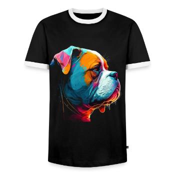 Bunte Amerikanische Bulldogge Männer Frauen - Männer Kontrast-T-Shirt - Schwarz/Weiß - Vorne - AI Model Female 172 light (172cm) & AI Model Male 178 light (178cm)