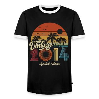 2014 Birthday born in 2014 Retro Vintage - Men's Ringer Shirt - black/white - Front - AI Model Female 172 light (172cm) & AI Model Male 178 light (178cm)