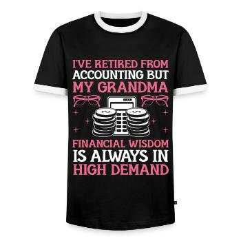 Pensionierte Oma Rentner Rentenbuchhalter Bank - Männer Kontrast-T-Shirt - Schwarz/Weiß - Vorne - AI Model Female 172 light (172cm) & AI Model Male 178 light (178cm)