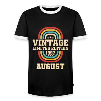 26. Geburtstag August Jahrgang 1997 Vintage - Männer Kontrast-T-Shirt - Schwarz/Weiß - Vorne - AI Model Female 172 light (172cm) & AI Model Male 178 light (178cm)