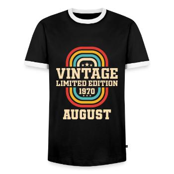 53. Geburtstag August Jahrgang 1970 Vintage - Männer Kontrast-T-Shirt - Schwarz/Weiß - Vorne - AI Model Female 172 light (172cm) & AI Model Male 178 light (178cm)