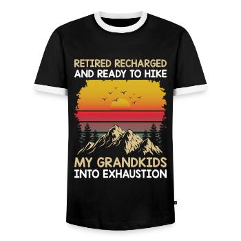 Randonnée Grand-mère retraitée Retraitée Pension Hiker Tre - T-shirt contrasté Homme - noir/blanc - Devant - AI Model Female 172 light (172cm) & AI Model Male 178 light (178cm)