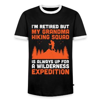 Randonnée Grand-mère retraitée Retraitée Pension Hiker Tre - T-shirt contrasté Homme - noir/blanc - Devant - AI Model Female 172 light (172cm) & AI Model Male 178 light (178cm)