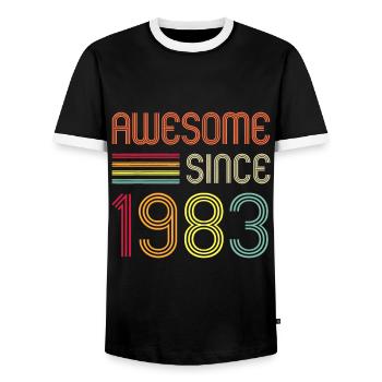 Awesome Since 1983 40th Birthday Retro - Men's Ringer Shirt - black/white - Front - AI Model Female 172 light (172cm) & AI Model Male 178 light (178cm)