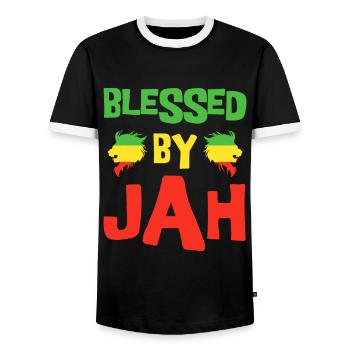 Rasta Men’s Reggae Lion Dreadlocks - T-shirt contrasté Homme - noir/blanc - Devant - AI Model Female 172 light (172cm) & AI Model Male 178 light (178cm)