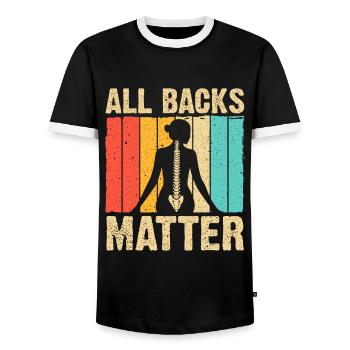 Funny Chiropractor Chiropractic Spine Adjustment - Men's Ringer Shirt - black/white - Front - AI Model Female 172 light (172cm) & AI Model Male 178 light (178cm)