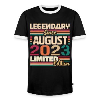 2023 August Geburtstag Legende August 2023 - Männer Kontrast-T-Shirt - Schwarz/Weiß - Vorne - AI Model Female 172 light (172cm) & AI Model Male 178 light (178cm)