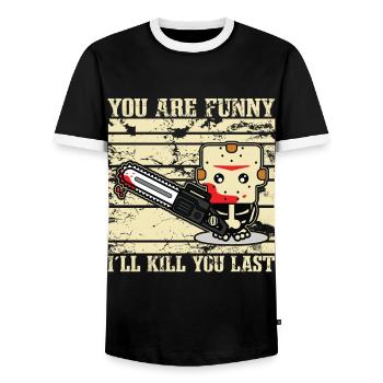 Horror Clown Horror Film Festival + Halloween - Men's Ringer Shirt - black/white - Front - AI Model Female 172 light (172cm) & AI Model Male 178 light (178cm)
