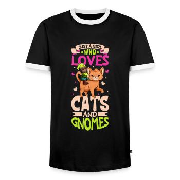 Just a girl who love cats and gnomes - Männer Kontrast-T-Shirt - Schwarz/Weiß - Vorne - AI Model Female 172 light (172cm) & AI Model Male 178 light (178cm)
