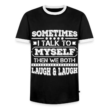 Manchmal rede ich mit mir selbst, dann lachen wir beide - Männer Kontrast-T-Shirt - Schwarz/Weiß - Vorne - AI Model Female 172 light (172cm) & AI Model Male 178 light (178cm)