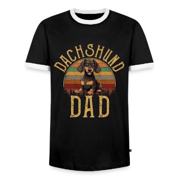 Dachshund dad dog, Weenie Dog - Männer Kontrast-T-Shirt - Schwarz/Weiß - Vorne - AI Model Female 172 light (172cm) & AI Model Male 178 light (178cm)