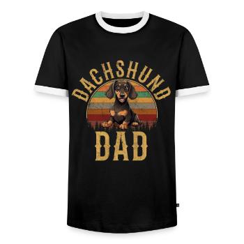 Dachshund dad dog, Weenie Dog - Männer Kontrast-T-Shirt - Schwarz/Weiß - Vorne - AI Model Female 172 light (172cm) & AI Model Male 178 light (178cm)