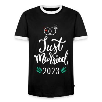 Je viens de me marier 2023 pour un mariage et une lune de miel nouvellement - T-shirt contrasté Homme - noir/blanc - Devant - AI Model Female 172 light (172cm) & AI Model Male 178 light (178cm)