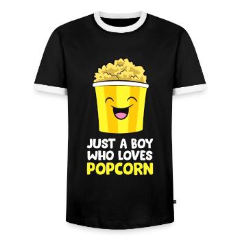 Nur ein Junge, der es liebt, Popcorn-Kinofilme zu sehen - Männer Kontrast-T-Shirt - Schwarz/Weiß - Vorne - AI Model Female 172 light (172cm) & AI Model Male 178 light (178cm)