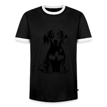 Dachshund dog, Weenie Dog - Männer Kontrast-T-Shirt - Schwarz/Weiß - Vorne - AI Model Female 172 light (172cm) & AI Model Male 178 light (178cm)
