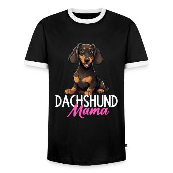 Dachshund mama dog, Weenie Dog - Männer Kontrast-T-Shirt - Schwarz/Weiß - Vorne - AI Model Female 172 light (172cm) & AI Model Male 178 light (178cm)