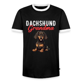Dachshund mama dog, Weenie Dog - Männer Kontrast-T-Shirt - Schwarz/Weiß - Vorne - AI Model Female 172 light (172cm) & AI Model Male 178 light (178cm)